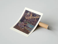 Rolled two children resting in forest poster beside its crush-resistant kraft shipping tube