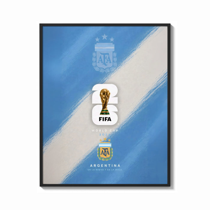 Framed FIFA World Cup 2026 Argentina logo print shown as a bold statement piece on a clean gallery wall