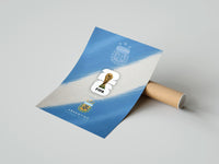 Rolled FIFA World Cup 2026 Argentina logo poster beside its crush-resistant kraft shipping tube