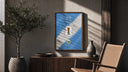 FIFA World Cup 2026 Argentina logo poster framed above a fluted sideboard beside an olive tree