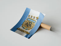 Rolled Argentina football national team crest jersey poster beside its crush-resistant kraft shipping tube