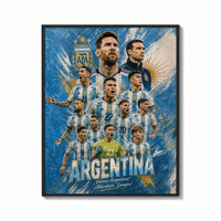 Framed Argentina national football team players print shown as a bold statement piece on a clean gallery wall
