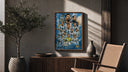 Argentina national football team players poster framed above a fluted sideboard beside an olive tree