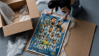 Argentina national football team players framed print being unpacked from protective bubble wrap and a box