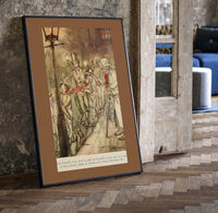 Bob Cratchit and boys sliding on street print in a black frame leaning beside a vintage door on parquet