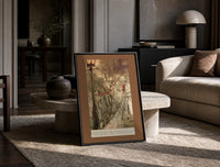 Bob Cratchit and boys sliding on street print in a black frame leaning on a travertine table in a sunlit lounge