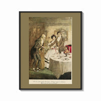 Framed Scrooge visiting nephew at dinner print shown as a bold statement piece on a clean gallery wall