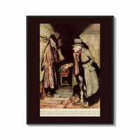Framed Old man in nightgown examining dressing-gown print shown as a bold statement piece on a clean gallery wall