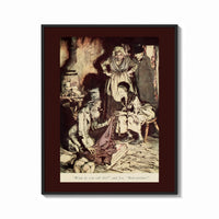 Framed Old man and figures examining cloth print shown as a bold statement piece on a clean gallery wall