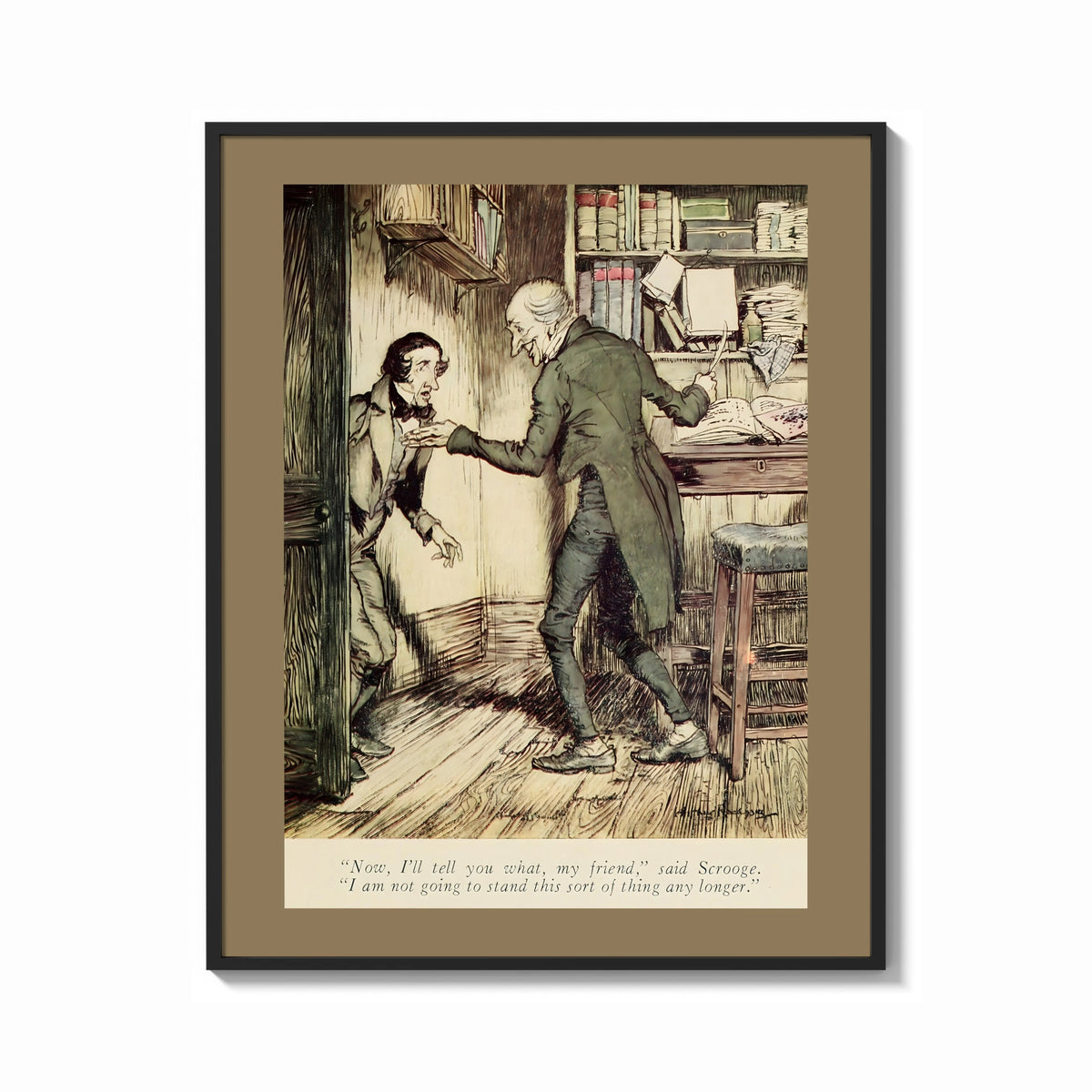 Framed Two Victorian men confronting each other print shown as a bold statement piece on a clean gallery wall