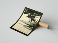 Rolled Ghostly figure flying over landscape poster beside its crush-resistant kraft shipping tube