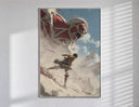 anime soldier battling colossal titan poster in a slim frame on a bright wall with soft window light