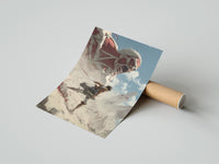 Rolled anime soldier battling colossal titan poster beside its crush-resistant kraft shipping tube