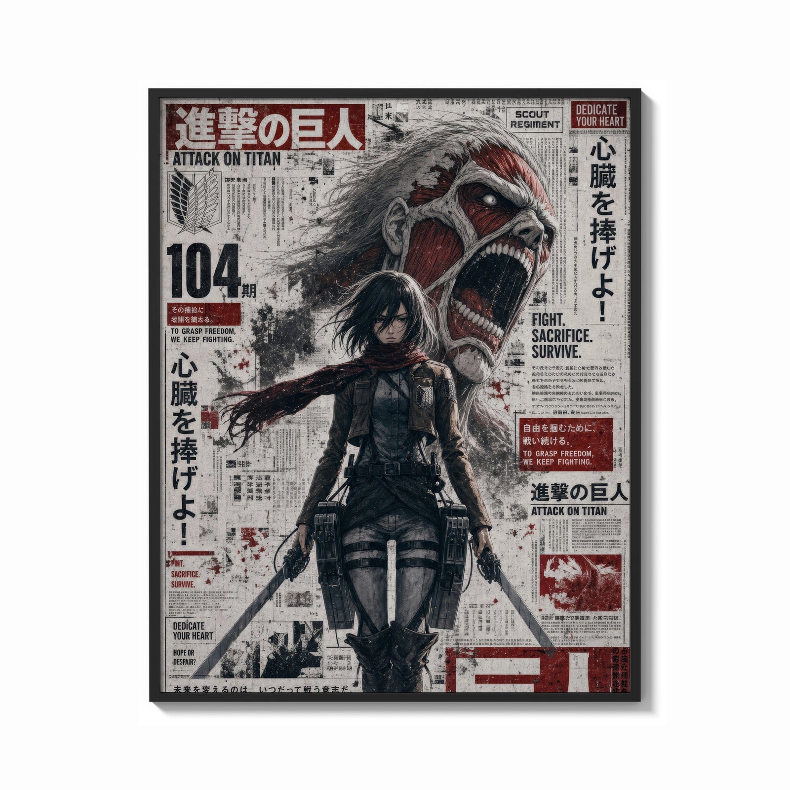 Framed Female warrior with dual blades print shown as a bold statement piece on a clean gallery wall