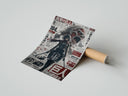 Rolled Female warrior with dual blades poster beside its crush-resistant kraft shipping tube