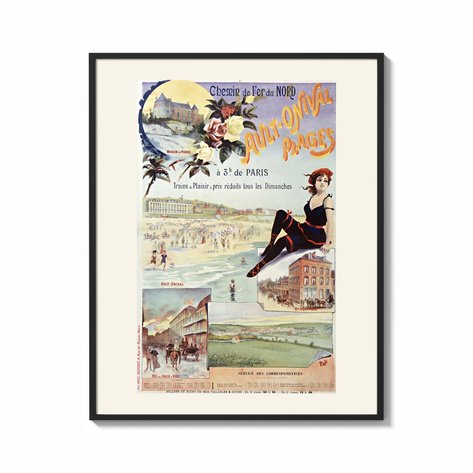 Framed woman in bathing suit at beach print shown as a bold statement piece on a clean gallery wall