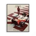 Formula 1 driver walking away from a red and white McLaren race car parked on the track