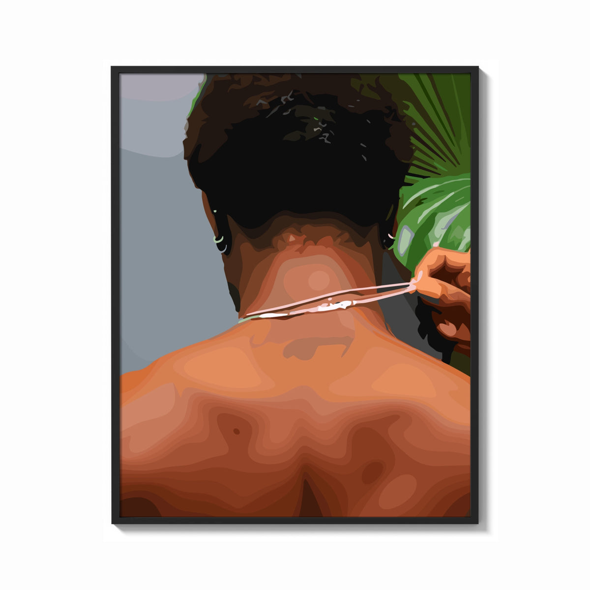 Framed Back View Fastening a Necklace print shown as a bold statement piece on a clean gallery wall