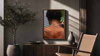 Back View Fastening a Necklace poster framed above a fluted sideboard beside a potted tree