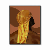 Framed Back View in a Gold Durag print shown as a bold statement piece on a clean gallery wall