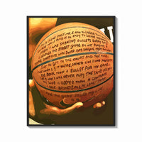 Framed Basketball Covered in Handwriting print shown as a bold statement piece on a clean gallery wall