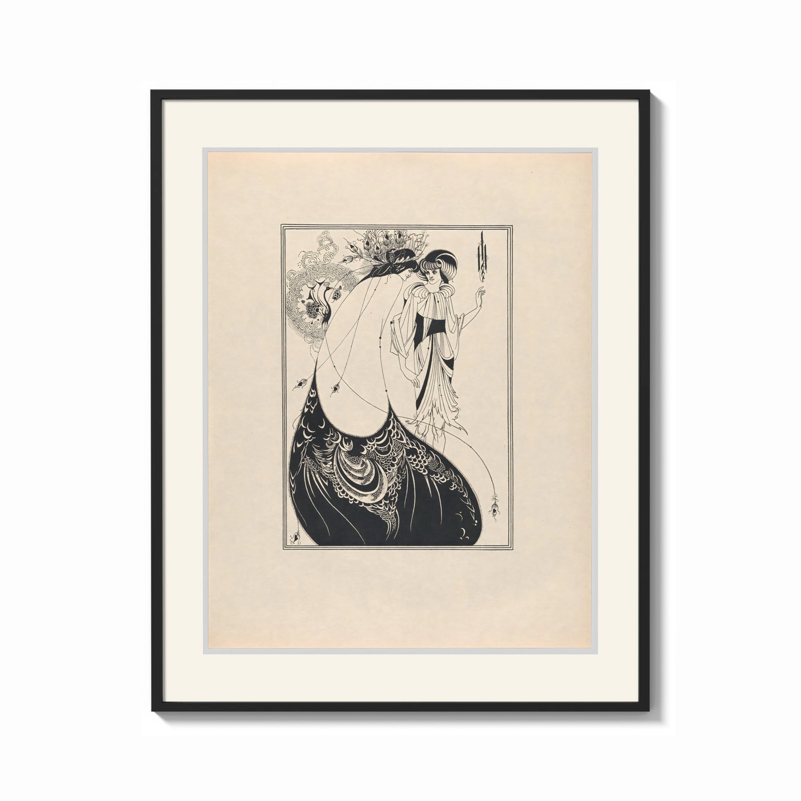 Framed Two elegant women in flowing gowns print shown as a bold statement piece on a clean gallery wall