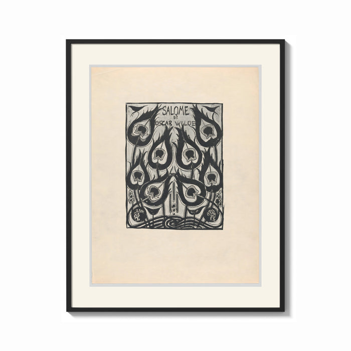 Framed Peacock feather title page design print shown as a bold statement piece on a clean gallery wall