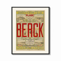 Framed Berck beach seaside resort advertisement print shown as a bold statement piece on a clean gallery wall