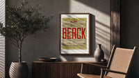 Berck beach seaside resort advertisement poster framed above a fluted sideboard beside an olive tree