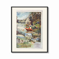 Framed woman rowing boat on lake print shown as a bold statement piece on a clean gallery wall