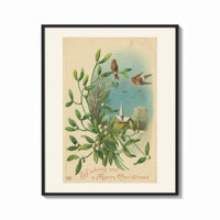 Framed Birds Wishing You a Merry Christmas print shown as a bold statement piece on a clean gallery wall