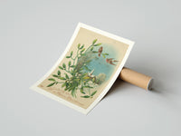 Gently curled Birds Wishing You a Merry Christmas print beside its protective shipping tube