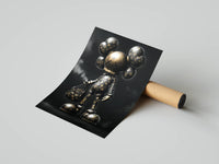 Close-up of a black and gold KAWS designer print showing LV monogram texture on dark charcoal