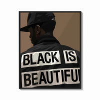 Framed Black Is Beautiful Cap print shown as a bold statement piece on a clean gallery wall