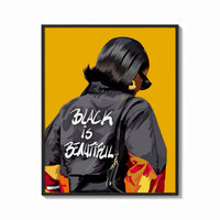 Framed Black Is Beautiful Flame Jacket print shown as a bold statement piece on a clean gallery wall