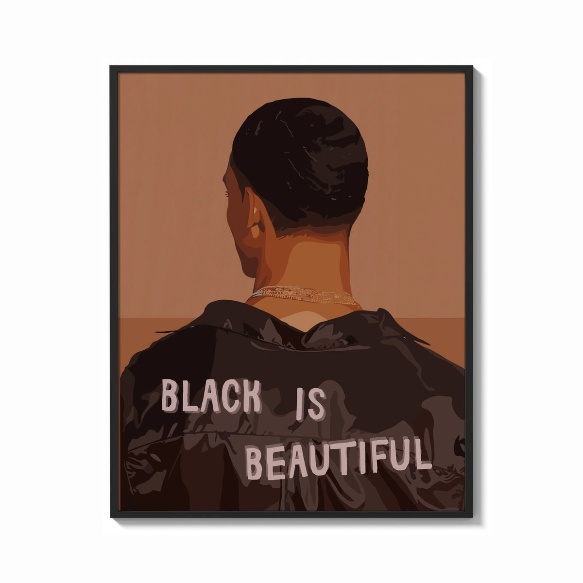 Framed Black Is Beautiful Jacket print shown as a bold statement piece on a clean gallery wall