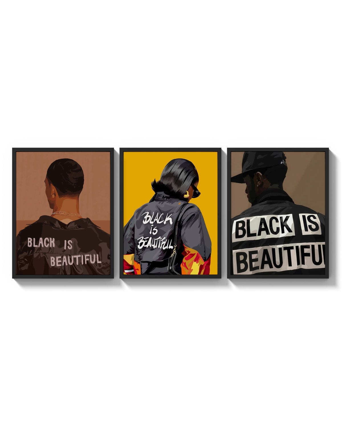 Black Is Beautiful Set of 3 arranged on a bright gallery wall