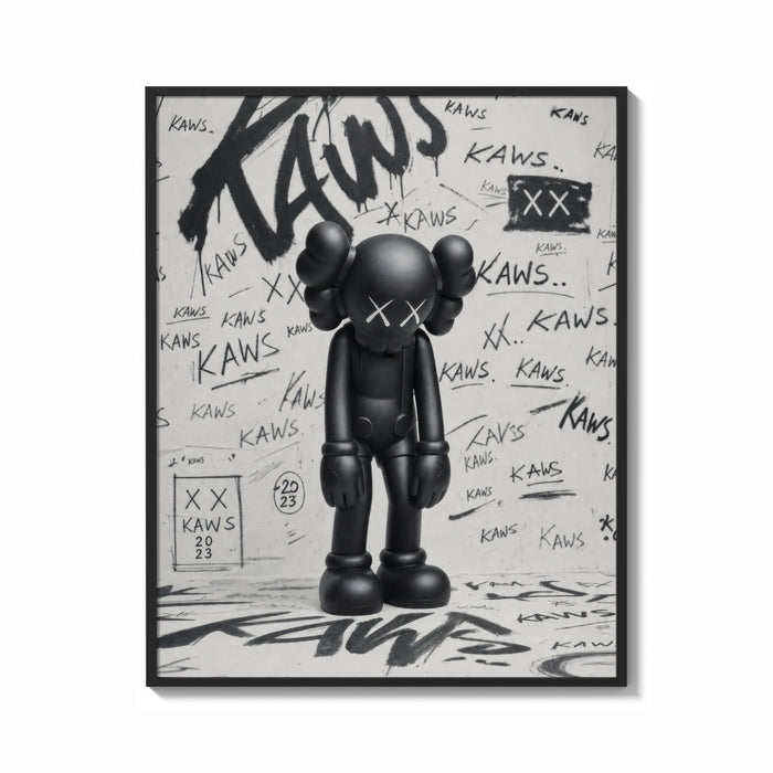 Framed head-bowed KAWS Companion print shown as a bold statement piece on a clean gallery wall
