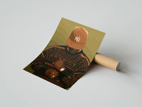 Gently curled Black Man in Brown Baseball Cap print beside its protective shipping tube