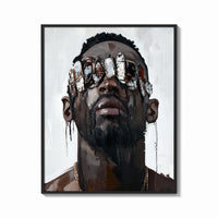 Framed Black Man in Metallic Sunglasses print shown as a bold statement piece on a clean gallery wall