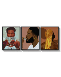 Black Man Reading and Grooming Set of 3 arranged on a bright gallery wall