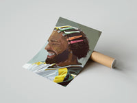 Gently curled Black Man with Colorful Hair Clips print beside its protective shipping tube