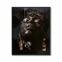 Framed Black Man with Gold Drop Earrings print shown as a bold statement piece on a clean gallery wall