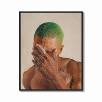 Framed Black Man with Green Hair print shown as a bold statement piece on a clean gallery wall