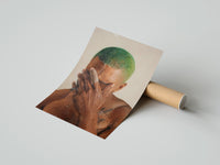 Gently curled Black Man with Green Hair print beside its protective shipping tube