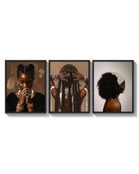 Black Woman Hairstyles Set of 3 arranged on a bright gallery wall