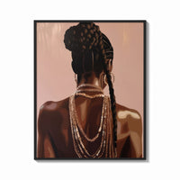 Framed Black Woman with a Braided Bun print shown as a bold statement piece on a clean gallery wall