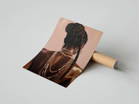 Gently curled Black Woman with a Braided Bun print beside its protective shipping tube