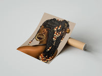 Gently curled Black Woman with Beaded Braids print beside its protective shipping tube