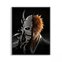Framed Orange-haired man with cracked skull mask print displayed as a statement piece